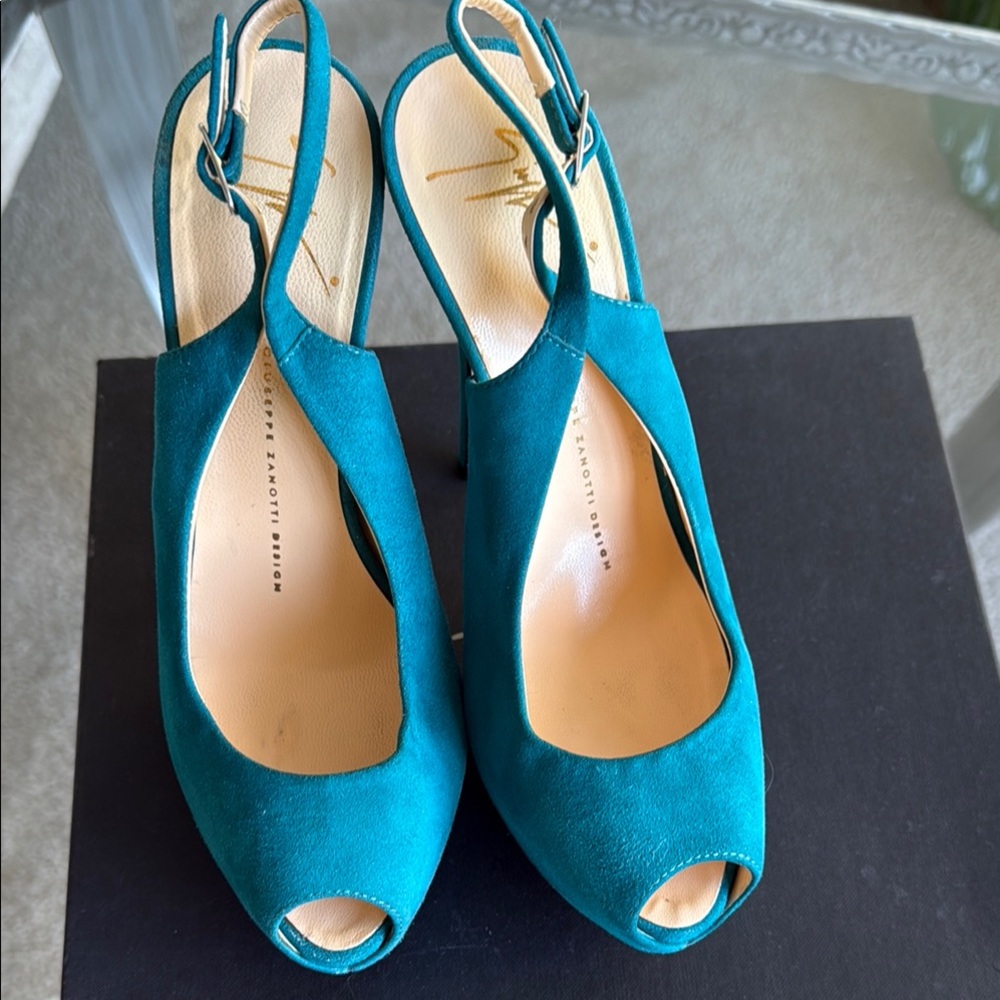 Giuseppe Zanotti Turquoise Peep-Toe Heels - Picture 3 of 12
